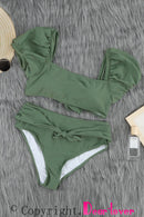 Green Sexy Bubble Sleeves High waisted swimsuits - SELFTRITSS   