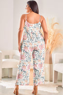White Plus Size Floral Print Sleeveless Wide Leg Jumpsuit - SELFTRITSS