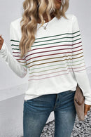 Multicolor Striped Crew Neck Long Sleeve Top - SELFTRITSS
