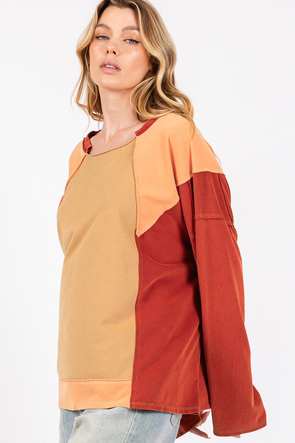 Brown Color Block Top - SELFTRITSS   