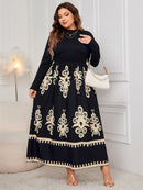 Plus Size Printed Mock Neck Long Sleeve Dress - SELFTRITSS   