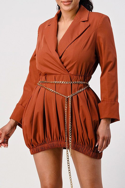 Terracotta Trench Romper with Gold Chain Belt - SELFTRITSS
