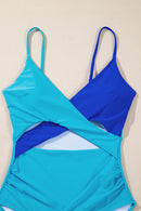 Light Blue Crossover Colorblock Cutout One Piece Swimsuit - SELFTRITSS   