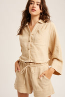 Textured Cotton Button Down Top and Pant Sets - SELFTRITSS