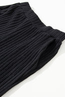 Black Ribbed Knit V Neck Slouchy Two-piece Outfit - SELFTRITSS   