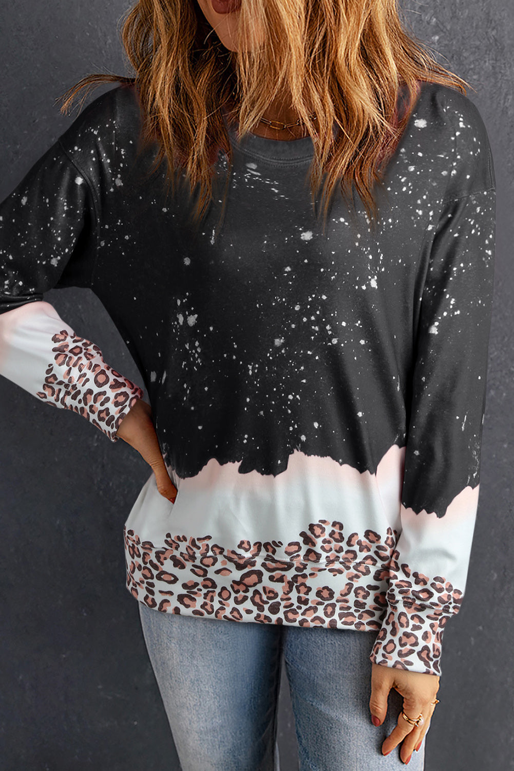 Black Leopard Bleached Pullover Sweatshirt - SELFTRITSS