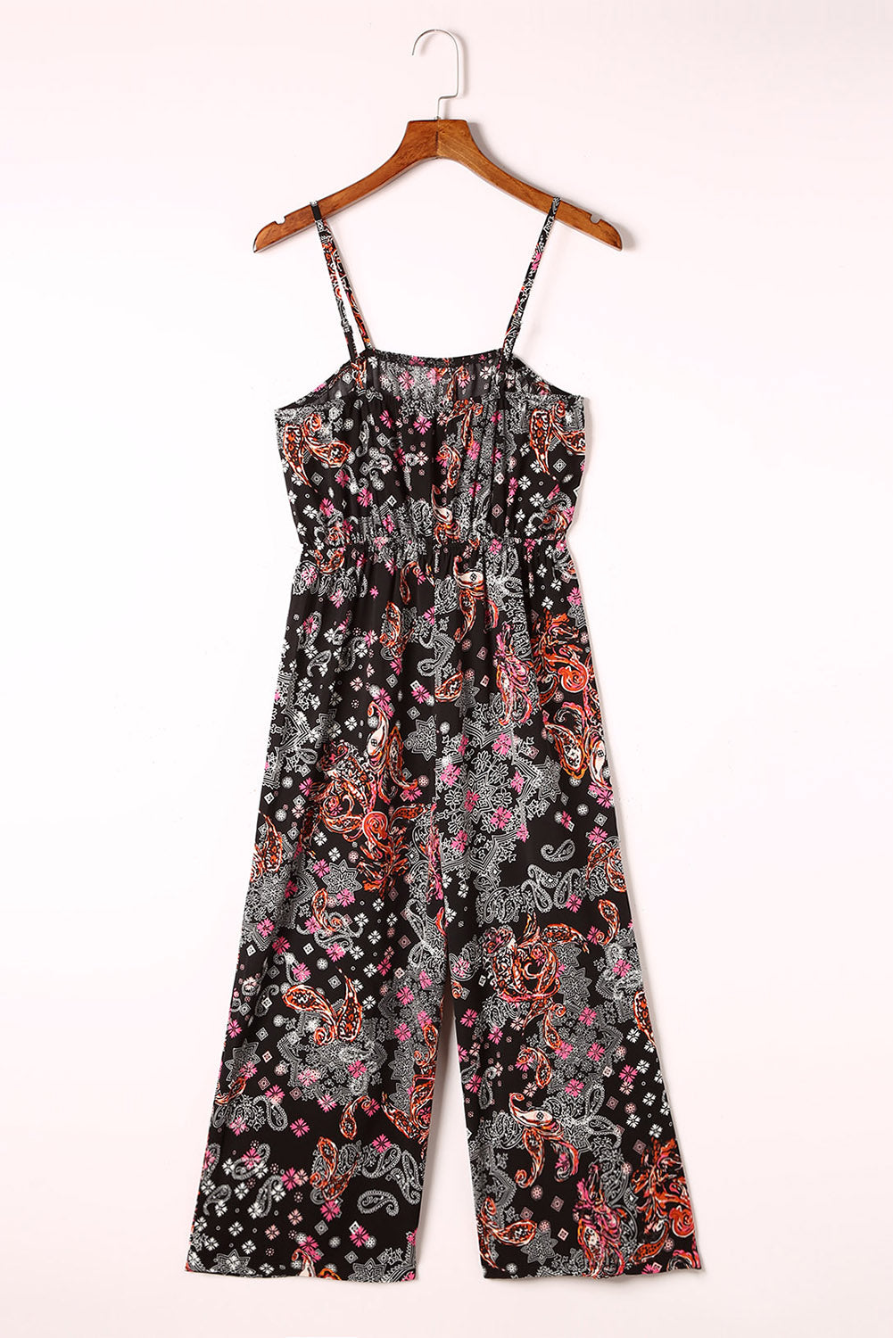Black Mixed Paisley Print Cropped Jumpsuit - SELFTRITSS