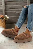 Chestnut Embroidered Sherpa Plush Thick Sole Snow Boots - SELFTRITSS