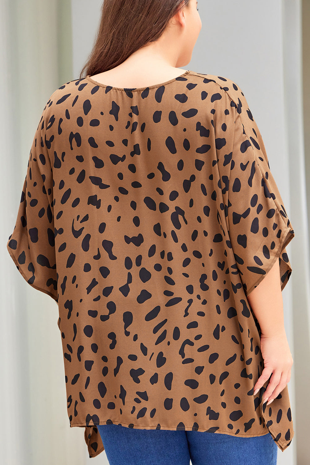 Leopard Plus Size Leopard Batwing Sleeve Tunic Top - SELFTRITSS