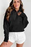 Black Zip Up Stand Collar Ribbed Thumbhole Sleeve Sweatshirt - SELFTRITSS   