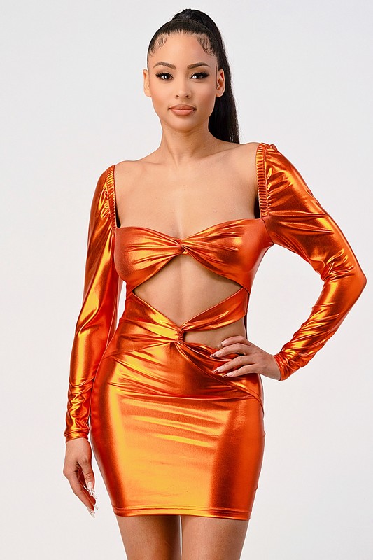 Copper Radiance Cut-out Mini Dress