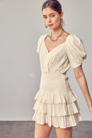 Puff Sleeves Ruffle Dress - SELFTRITSS   