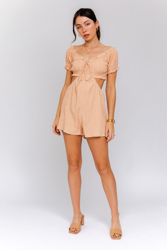 Off-Shoulder Cutout Romper - SELFTRITSS   