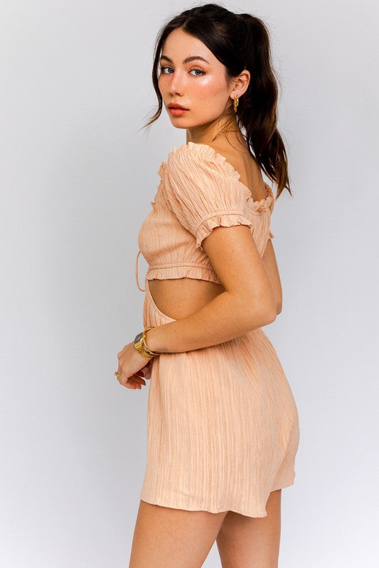 Off-Shoulder Cutout Romper - SELFTRITSS   