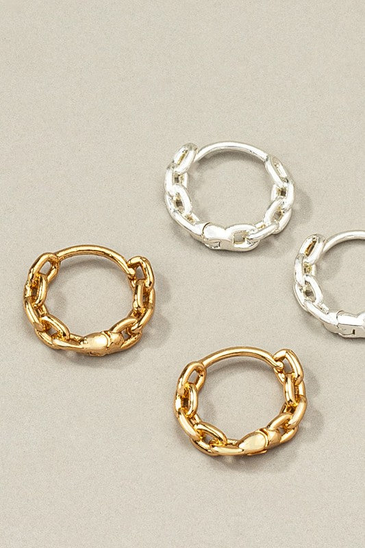 Premium brass chain shape huggie hoop earrings - SELFTRITSS   