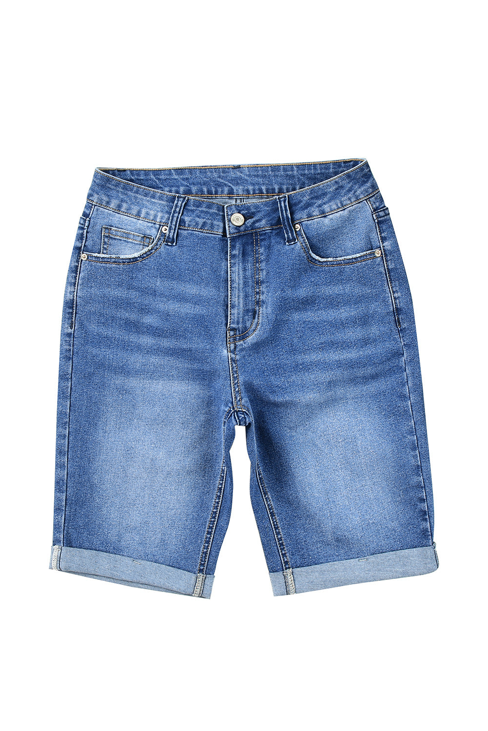 Sky Blue Acid Wash Roll-up Edge Bermuda Short Jeans - SELFTRITSS