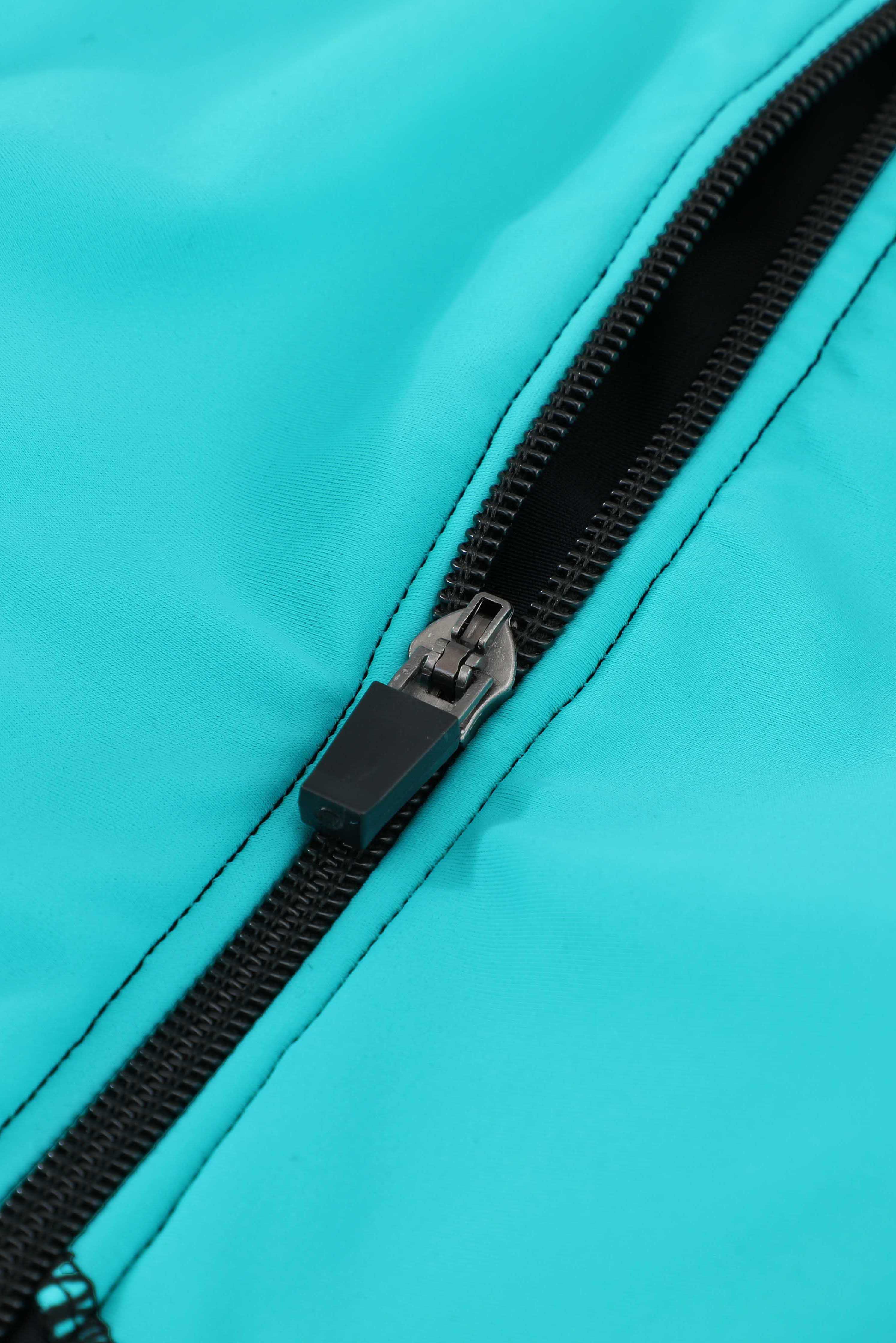 Green Color Block Zipper Long Sleeve Rash Guard Swimwear - SELFTRITSS