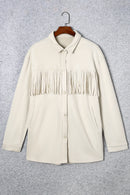 White Fringe Trim Plus Size Suede Shacket - SELFTRITSS