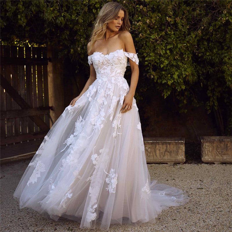 Lace Wedding Dresses Off The Shoulder Princess Wedding Gown Bridal Dress - SELFTRITSS