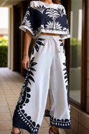 Printed Half Sleeve Top and Wide Leg Pants Set - SELFTRITSS   