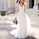Backless Deep V-neck Wedding Dress Women White Evening Dress - SELFTRITSS