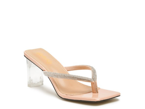 LITCHI CRYSTAL LINED THONG BLOCK HEELED SANDAL - SELFTRITSS   