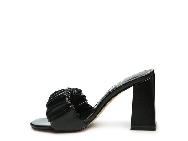 Noie Mid Block Heel Pleated Strap Sandals - SELFTRITSS