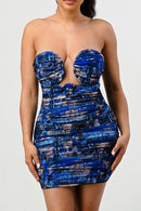 DEEP OCEAN PRINT MINI BODYCON DRESS - SELFTRITSS