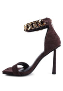 LAST SIP HEELED FAUX SUEDE CHAIN STRAP SANDAL - SELFTRITSS