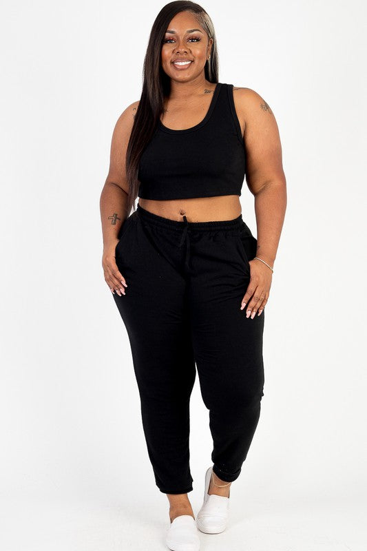 Plus French Terry Cropped Tank Top & Joggers Set - SELFTRITSS