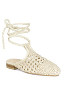 BARTSI HANDWOVEN COTTON TIE UP MULE FLATS - SELFTRITSS   