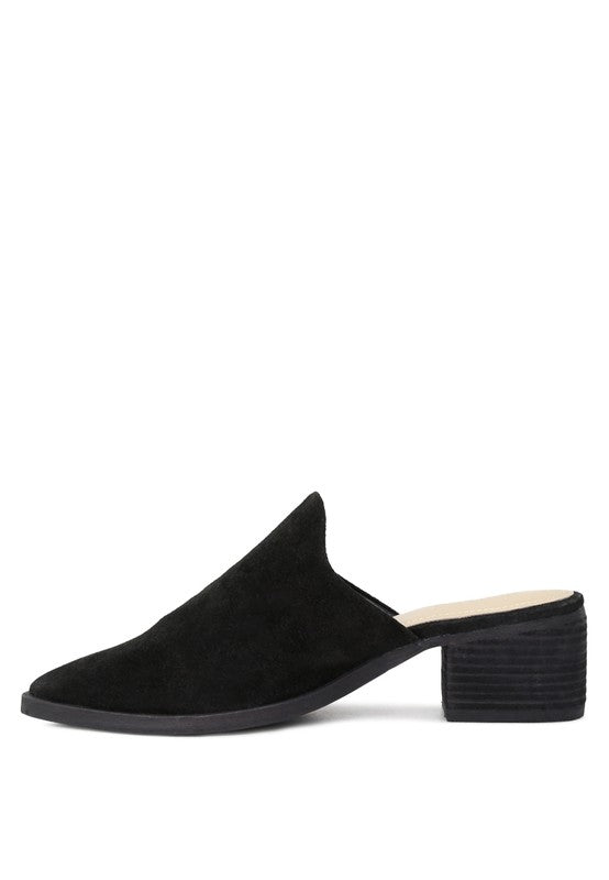 PALMA STACKED HEEL MULES - SELFTRITSS