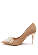 ENCON POINTED HIGH HEELED PEARL FLOWER SANDAL - SELFTRITSS