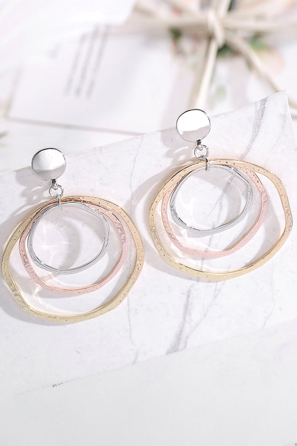 Silver 3-color Concentric Rings Dangle Earrings - SELFTRITSS   