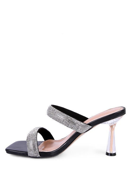 Dolls Diamante Mid Heel Slide Sandals - SELFTRITSS