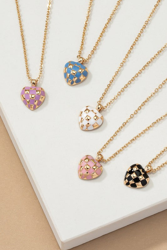 Checker Heart Pendant Necklace - SELFTRITSS   