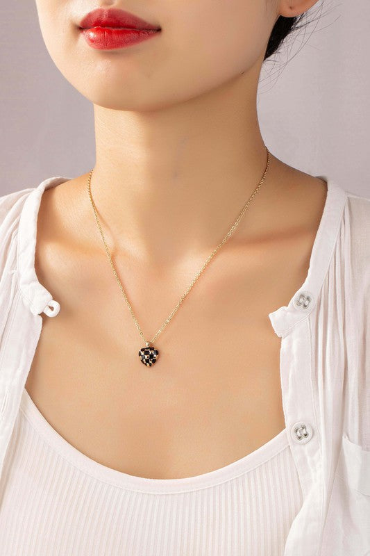 Checker Heart Pendant Necklace - SELFTRITSS   