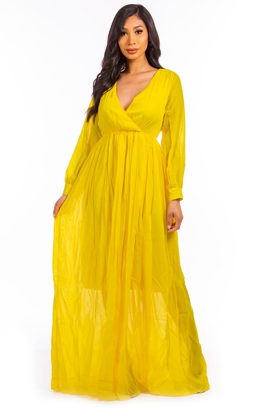 Yellow Maxi Long Sleeve Maxi Dress
