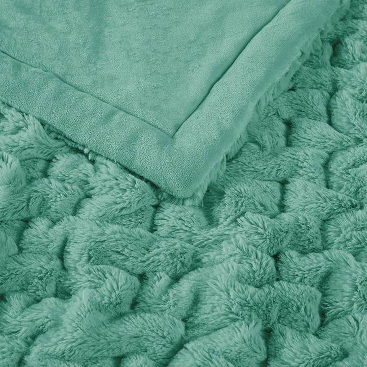 Ruched 50x60" Throw Blanket, Aqua Blue Green