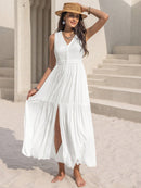 Slit V-Neck Sleeveless Dress - SELFTRITSS