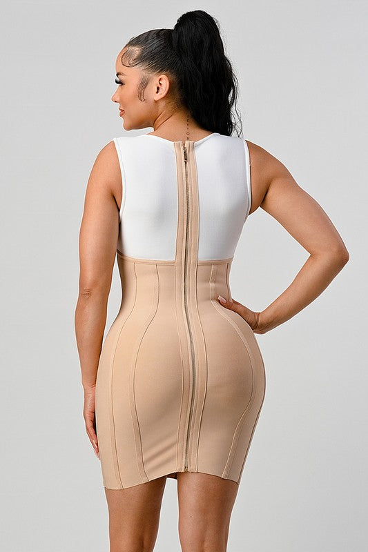 Stunning beads contrast color sexy bandage dress - SELFTRITSS