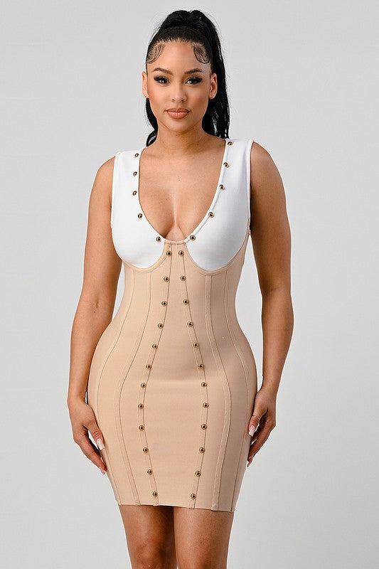 Stunning beads contrast color sexy bandage dress - SELFTRITSS
