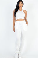 Crop Top & Ruched Drawstring Pants Set - SELFTRITSS