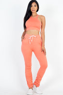 Crop Top & Ruched Drawstring Pants Set - SELFTRITSS