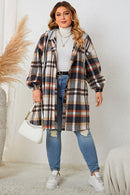 Plus Size Honey Plaid Drop Shoulder Hooded Coat