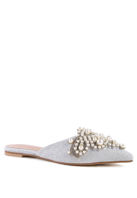 Embellished Delicate Pearl Mules - SELFTRITSS