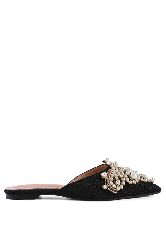 Embellished Delicate Pearl Mules - SELFTRITSS