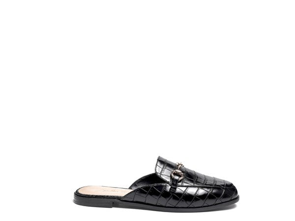 BEGONIA BUCKLED FAUX LEATHER CROC MULES - SELFTRITSS