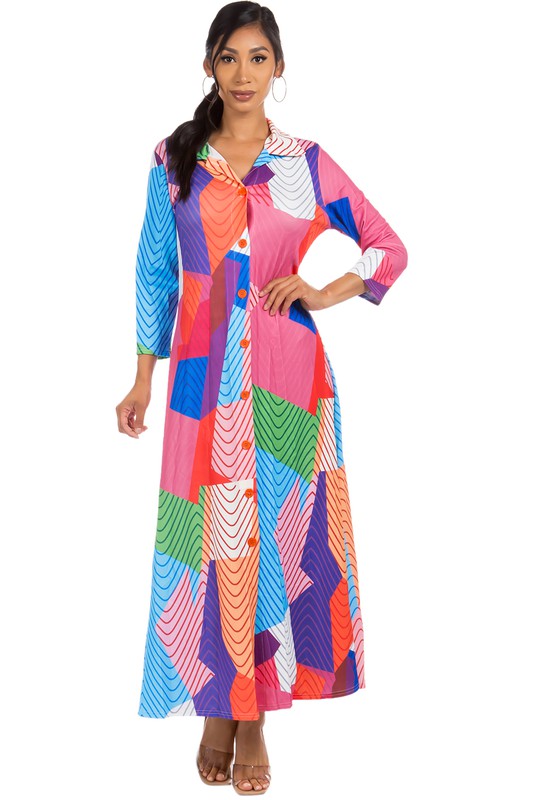 Multicolored Print Summer Maxi Dress