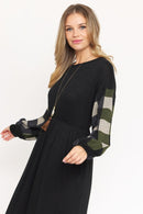 Knit Bishop Sleeve Tea Length Dress - SELFTRITSS